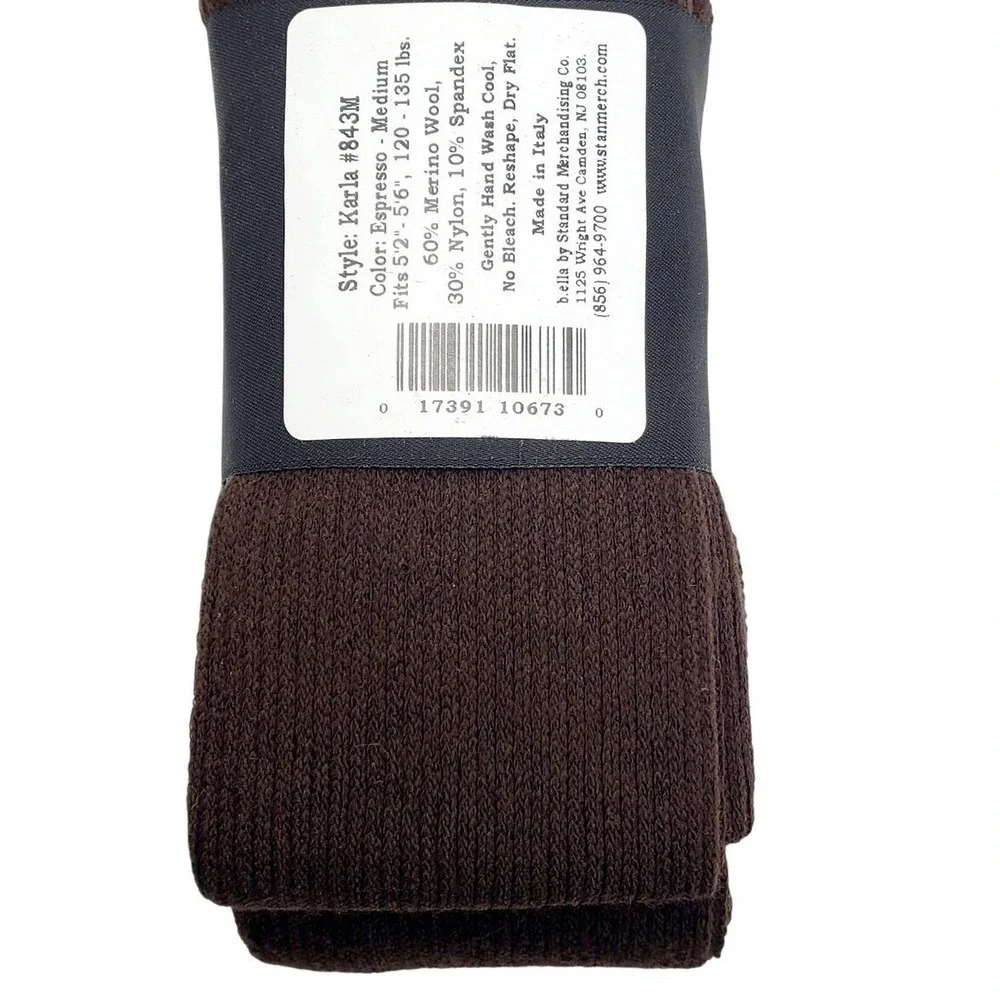 Merino Wool Tights Medium Espresso Brown Ribbed Karla B.ella Opaque NEW Warm M